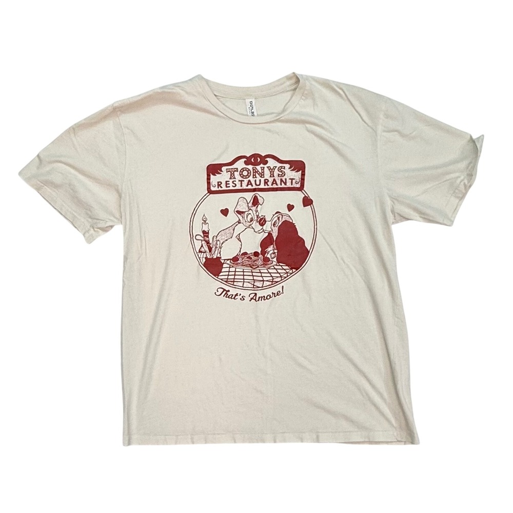 Outlash Wear Lady and the Tramp T-Shirt Women Large Cream Tonys Restaurant Retro